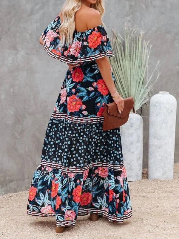 Luna’s Women’s Off-Shoulder Maxi Dress – Garden Muse Elegant Flowy Party Style