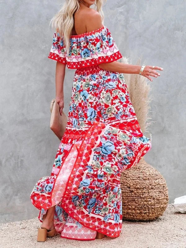 Luna’s Women’s Off-Shoulder Maxi Dress – Garden Muse Elegant Flowy Party Style