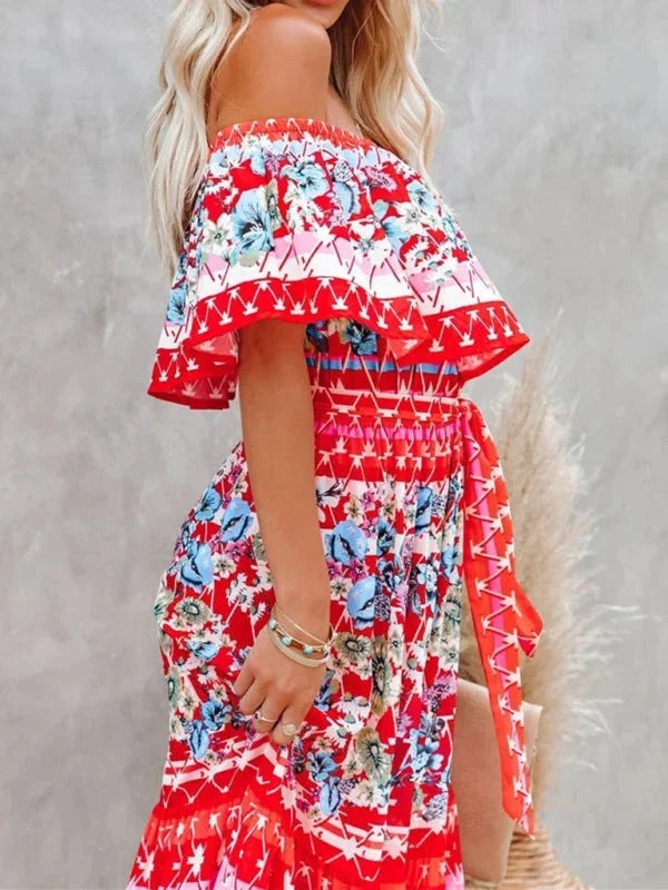 Luna’s Women’s Off-Shoulder Maxi Dress – Garden Muse Elegant Flowy Party Style