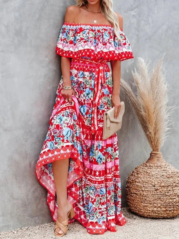 Luna’s Women’s Off-Shoulder Maxi Dress – Garden Muse Elegant Flowy Party Style