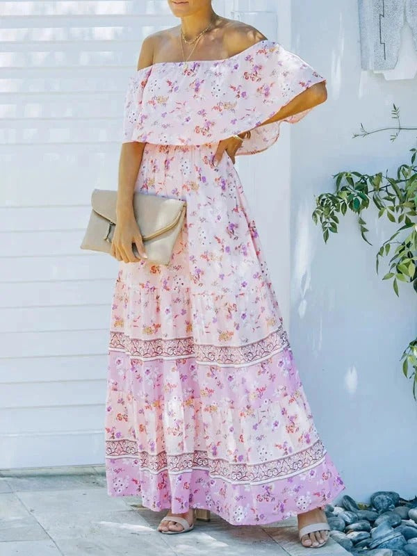 Luna’s Women’s Off-Shoulder Maxi Dress – Garden Muse Elegant Flowy Party Style