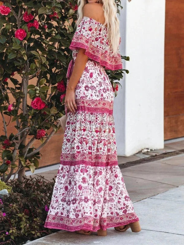 Luna’s Women’s Off-Shoulder Maxi Dress – Garden Muse Elegant Flowy Party Style