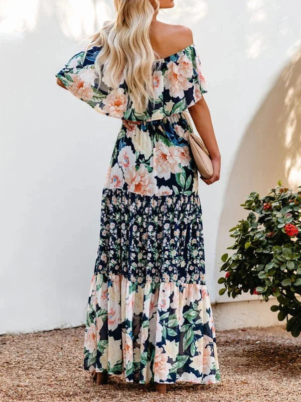 Luna’s Women’s Off-Shoulder Maxi Dress – Garden Muse Elegant Flowy Party Style