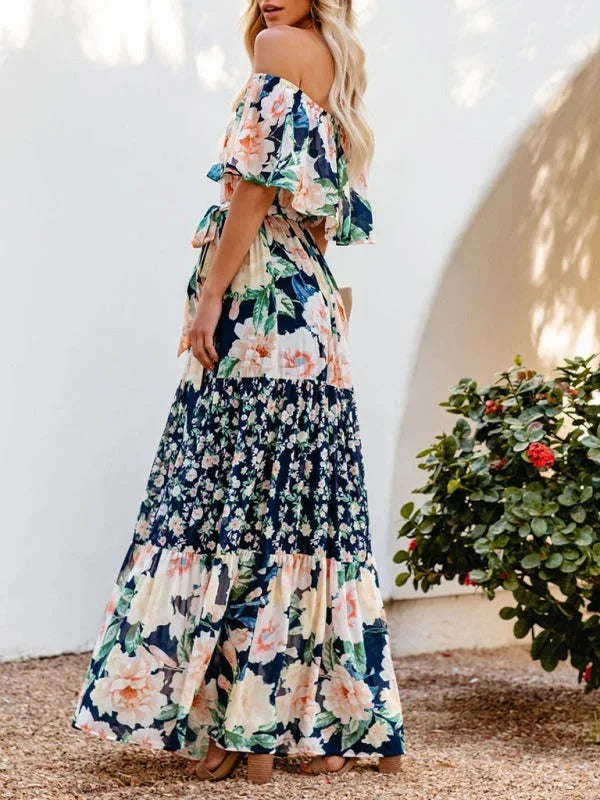 Luna’s Women’s Off-Shoulder Maxi Dress – Garden Muse Elegant Flowy Party Style