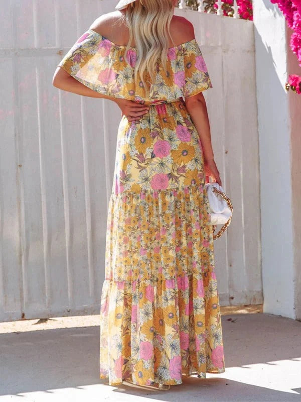 Luna’s Women’s Off-Shoulder Maxi Dress – Garden Muse Elegant Flowy Party Style