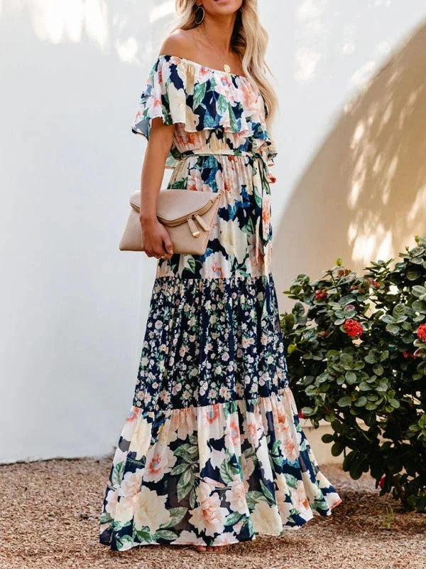 Luna’s Women’s Off-Shoulder Maxi Dress – Garden Muse Elegant Flowy Party Style
