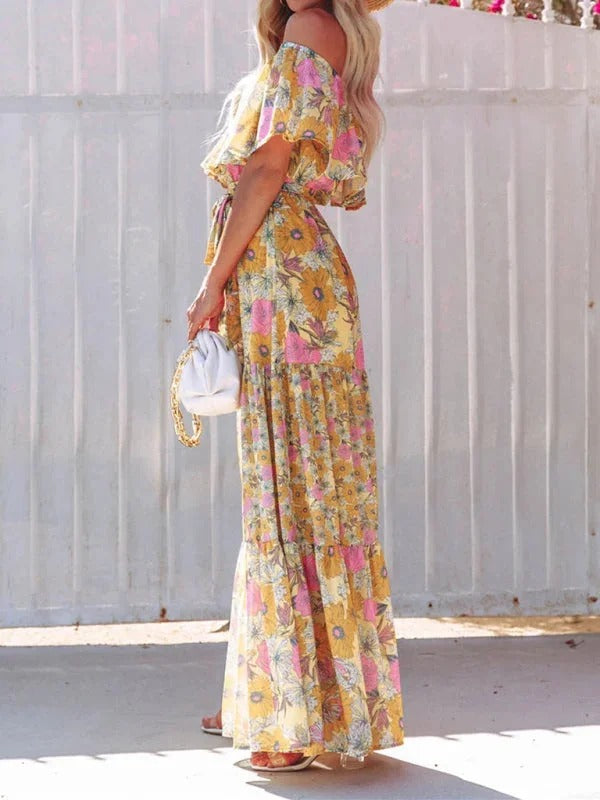 Luna’s Women’s Off-Shoulder Maxi Dress – Garden Muse Elegant Flowy Party Style