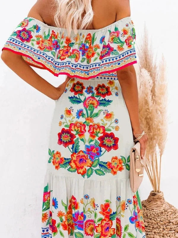 Luna’s Women’s Off-Shoulder Maxi Dress – Garden Muse Elegant Flowy Party Style