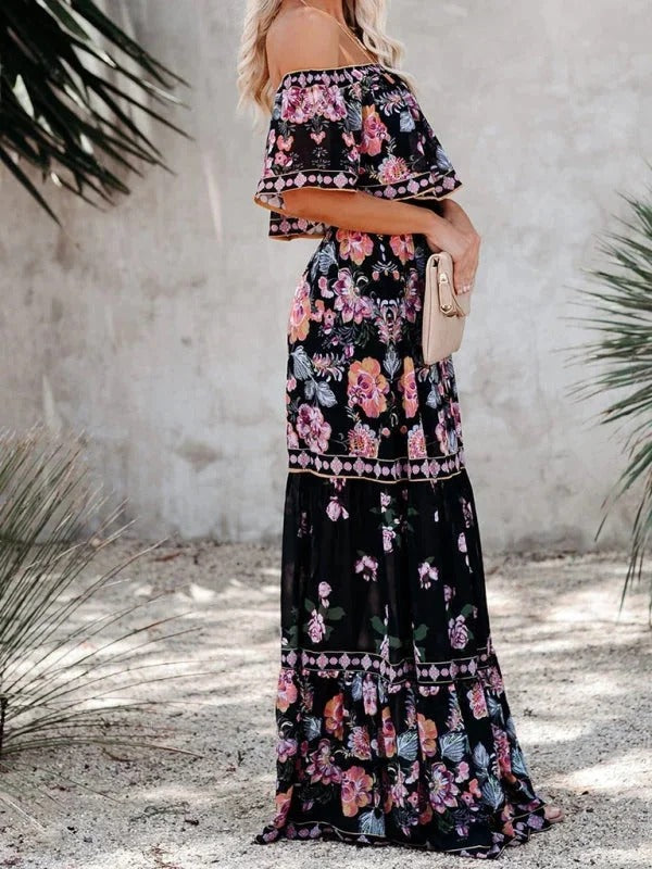 Luna’s Women’s Off-Shoulder Maxi Dress – Garden Muse Elegant Flowy Party Style