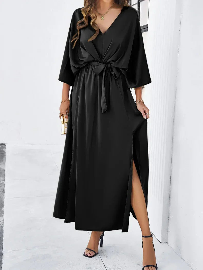 Luna’s Women’s Tie-Waist Maxi Dress – Midnight Whispers Elegant Party Style