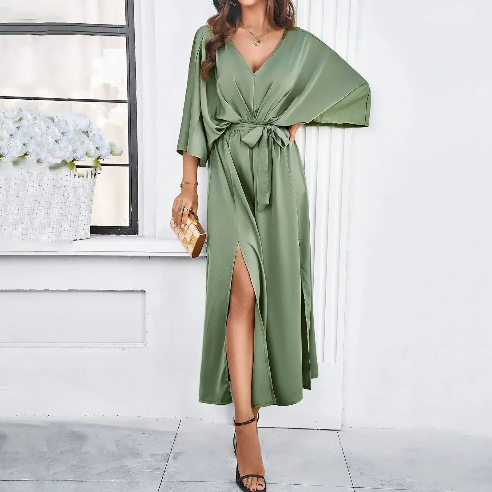 Luna’s Women’s Tie-Waist Maxi Dress – Midnight Whispers Elegant Party Style