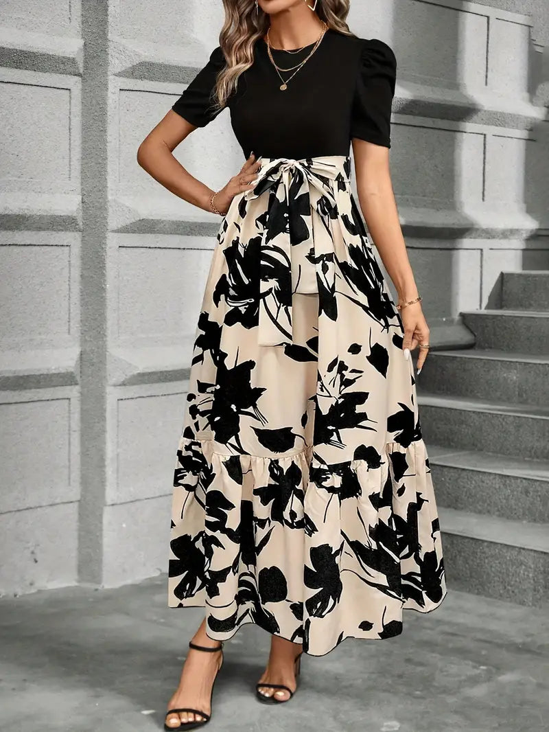 Luna’s Women’s Bow-Tie Waist Maxi Dress – Modern Elegant Party Occasion Style