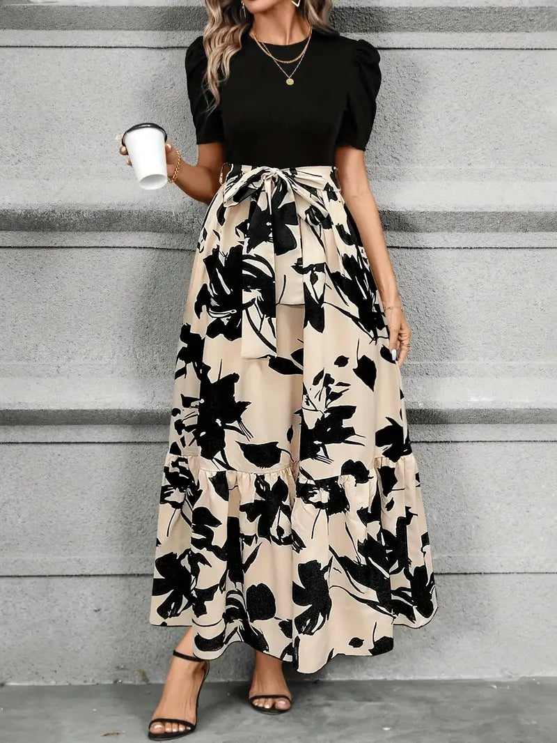 Luna’s Women’s Bow-Tie Waist Maxi Dress – Modern Elegant Party Occasion Style
