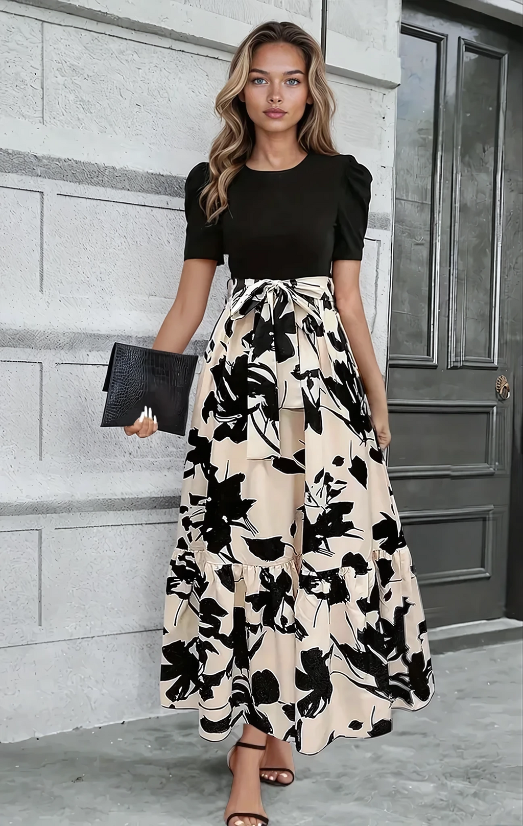 Luna’s Women’s Bow-Tie Waist Maxi Dress – Modern Elegant Party Occasion Style