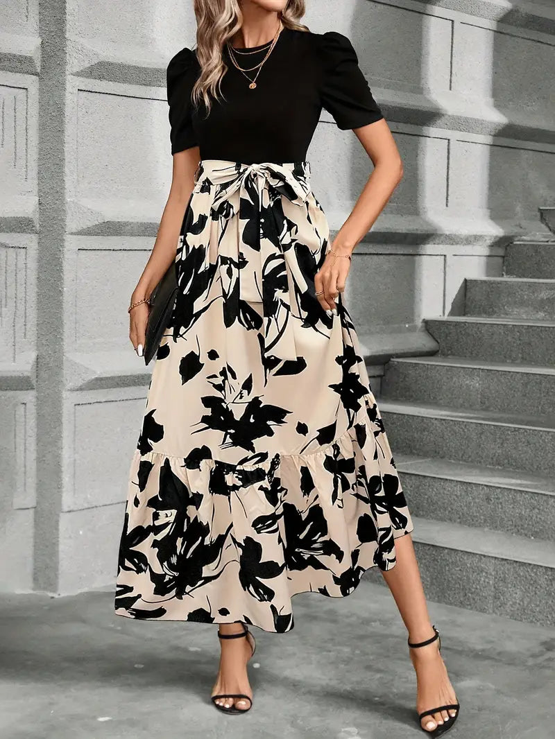 Luna’s Women’s Bow-Tie Waist Maxi Dress – Modern Elegant Party Occasion Style