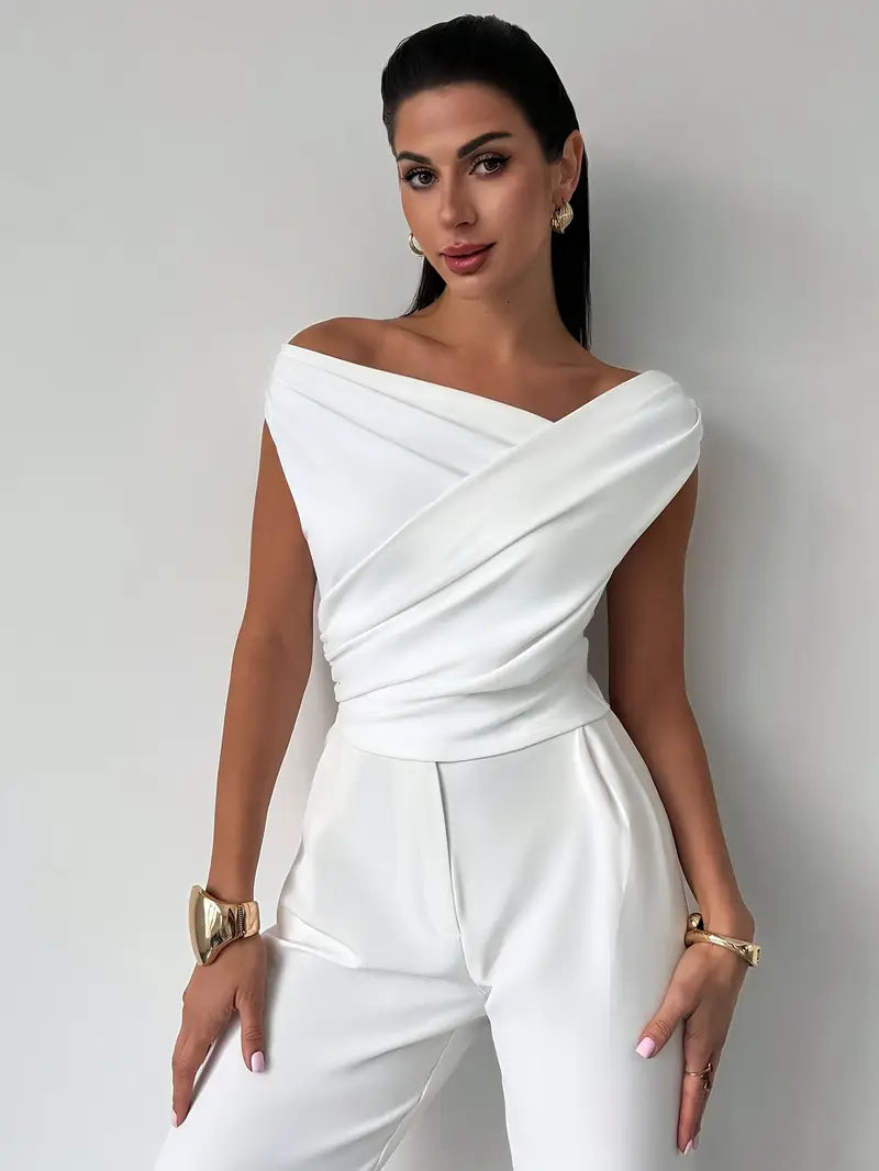 Luna’s Women’s Draped Shoulder Top – Modern Grace Elegant Casual Style