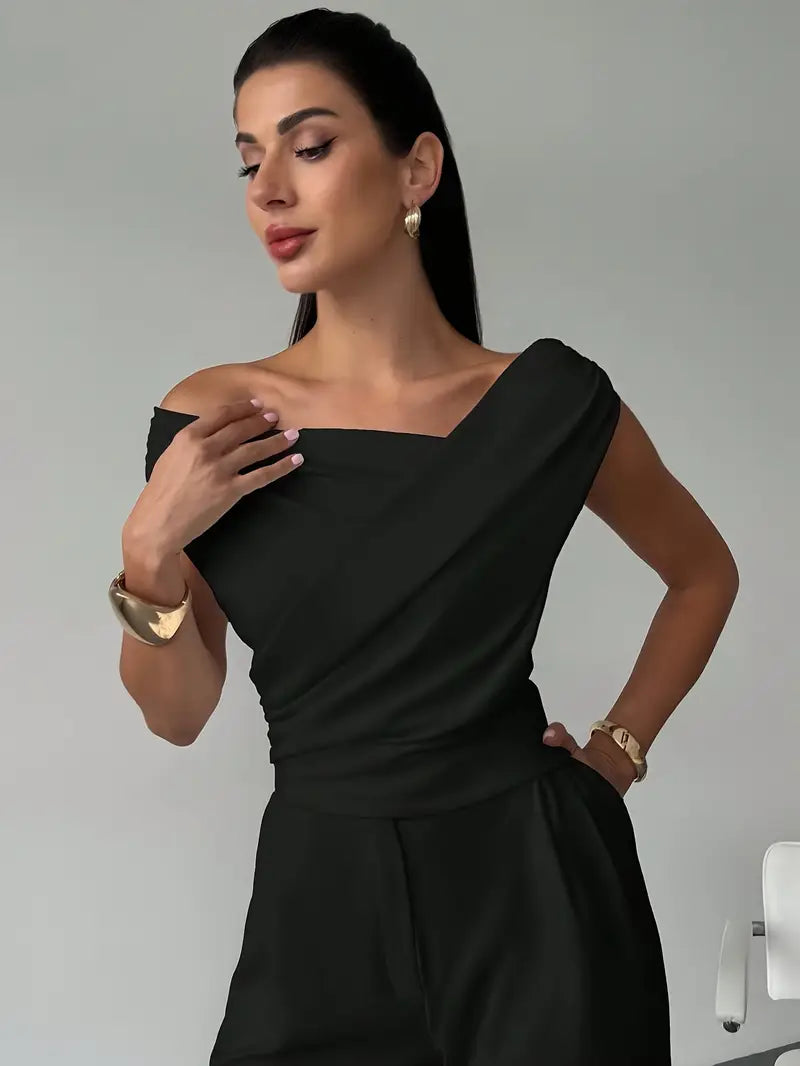 Luna’s Women’s Draped Shoulder Top – Modern Grace Elegant Casual Style