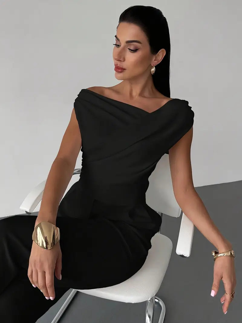 Luna’s Women’s Draped Shoulder Top – Modern Grace Elegant Casual Style