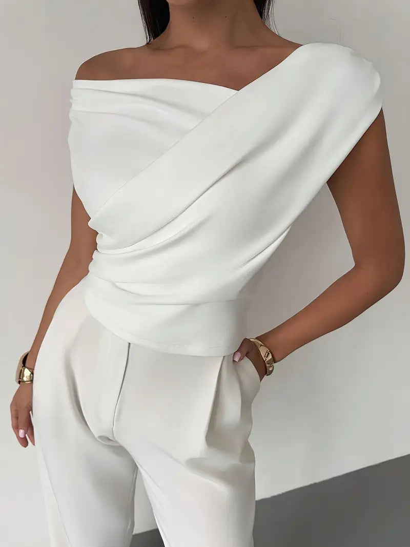 Luna’s Women’s Draped Shoulder Top – Modern Grace Elegant Casual Style