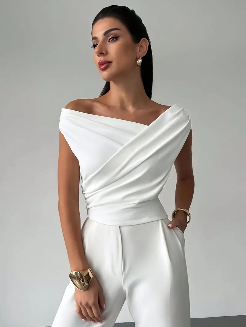 Luna’s Women’s Draped Shoulder Top – Modern Grace Elegant Casual Style