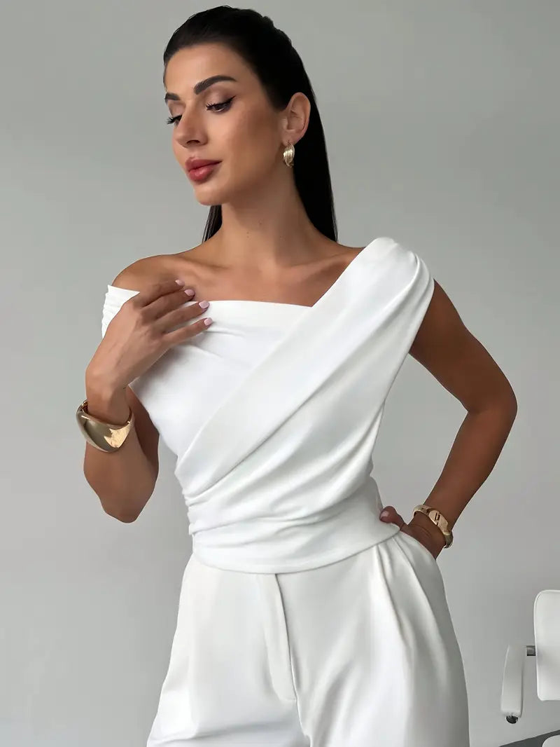 Luna’s Women’s Draped Shoulder Top – Modern Grace Elegant Casual Style
