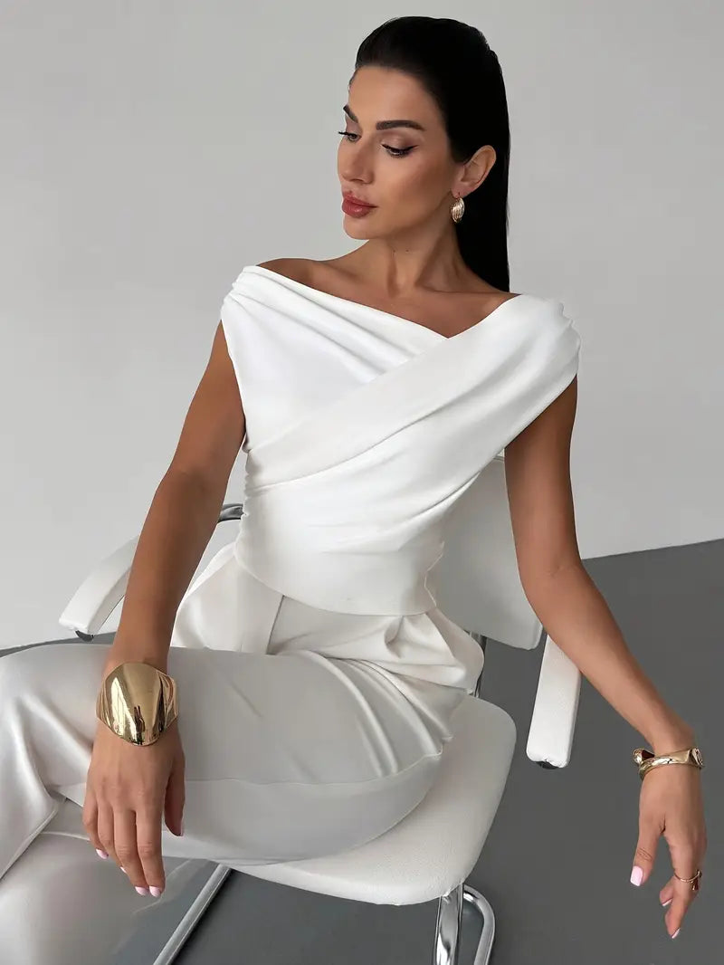 Luna’s Women’s Draped Shoulder Top – Modern Grace Elegant Casual Style