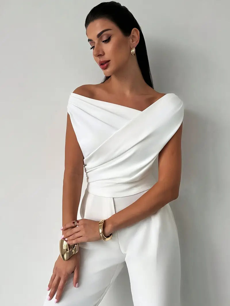 Luna’s Women’s Draped Shoulder Top – Modern Grace Elegant Casual Style