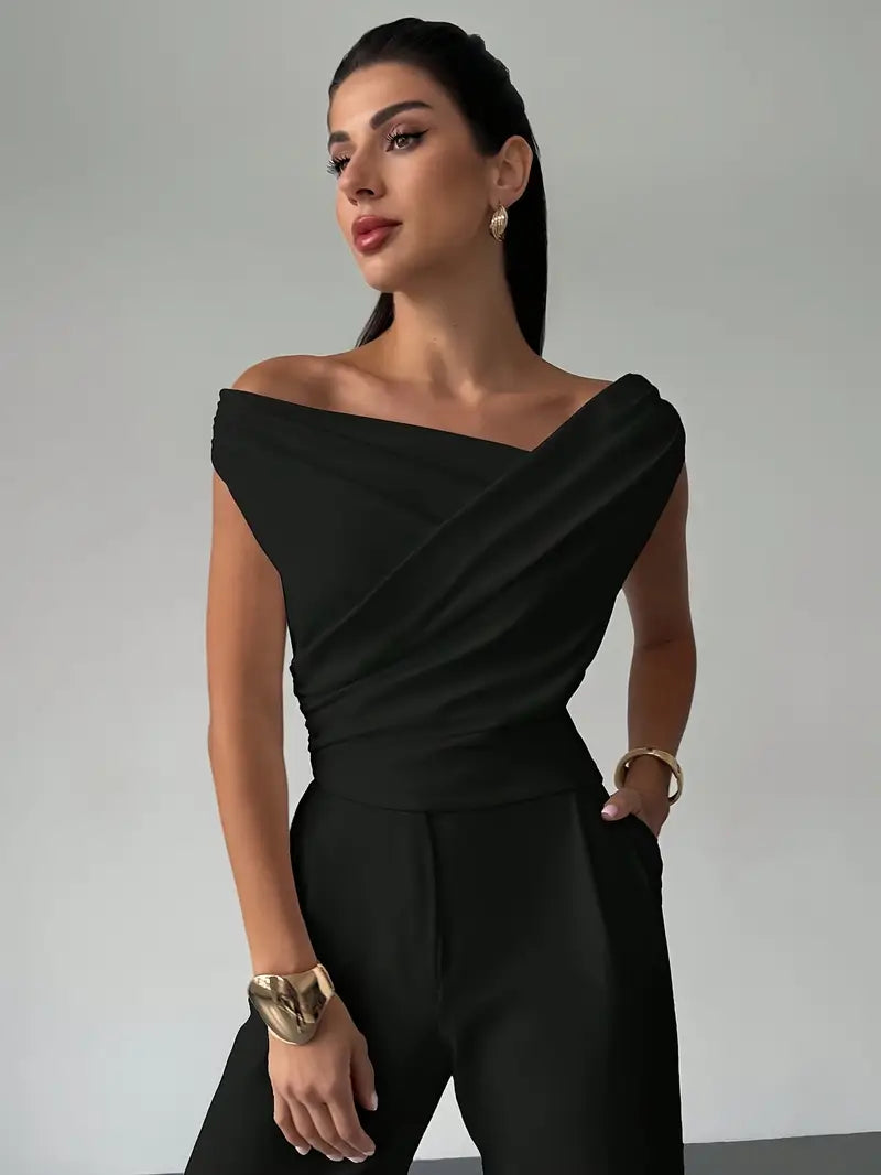 Luna’s Women’s Draped Shoulder Top – Modern Grace Elegant Casual Style