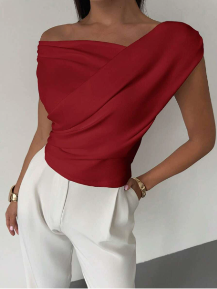 Luna’s Women’s Draped Shoulder Top – Modern Grace Elegant Casual Style