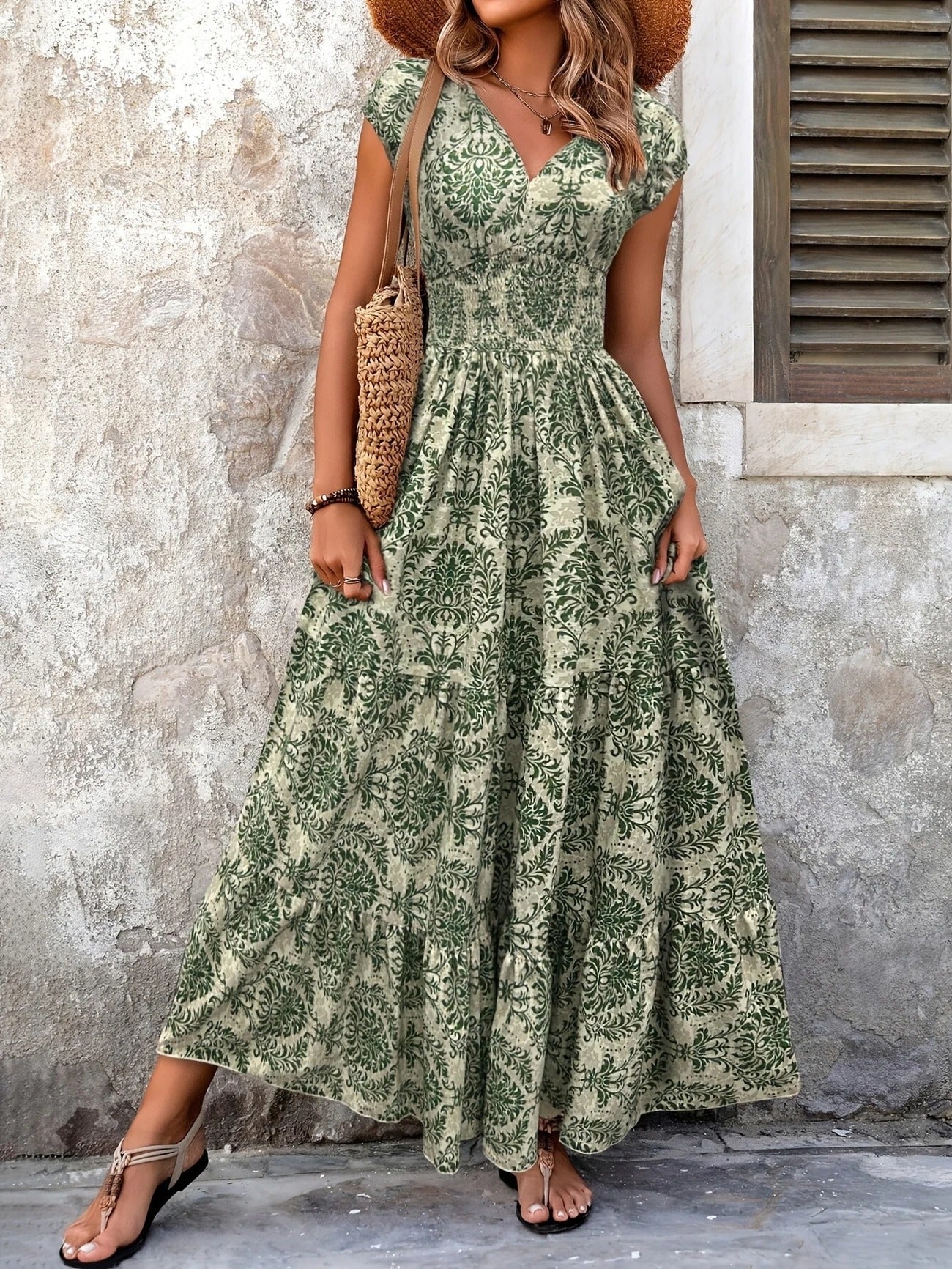 Women's Ruched Maxi Dress – Elegant Garden Occasion Dress