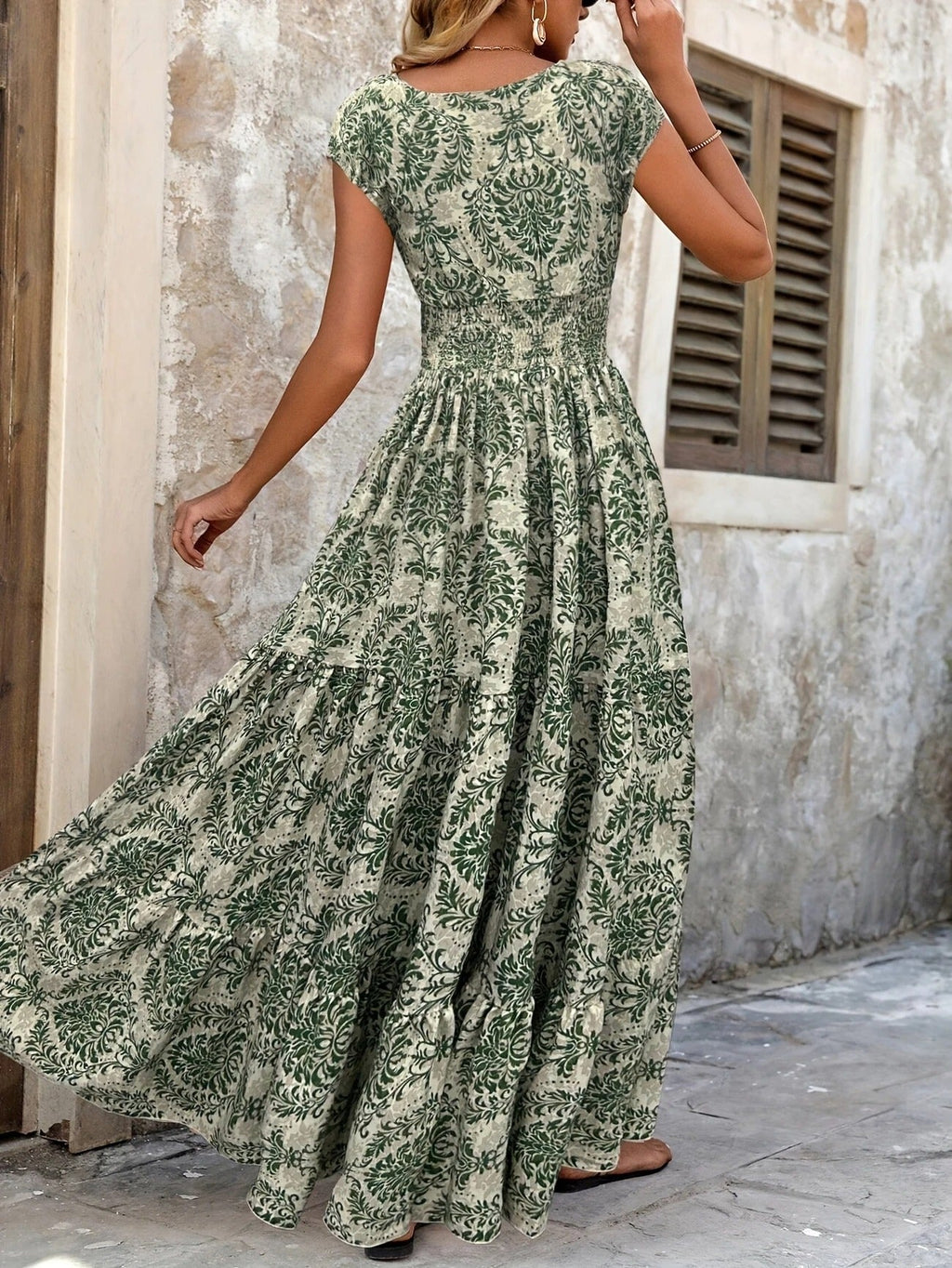 Women's Ruched Maxi Dress – Elegant Garden Occasion Dress