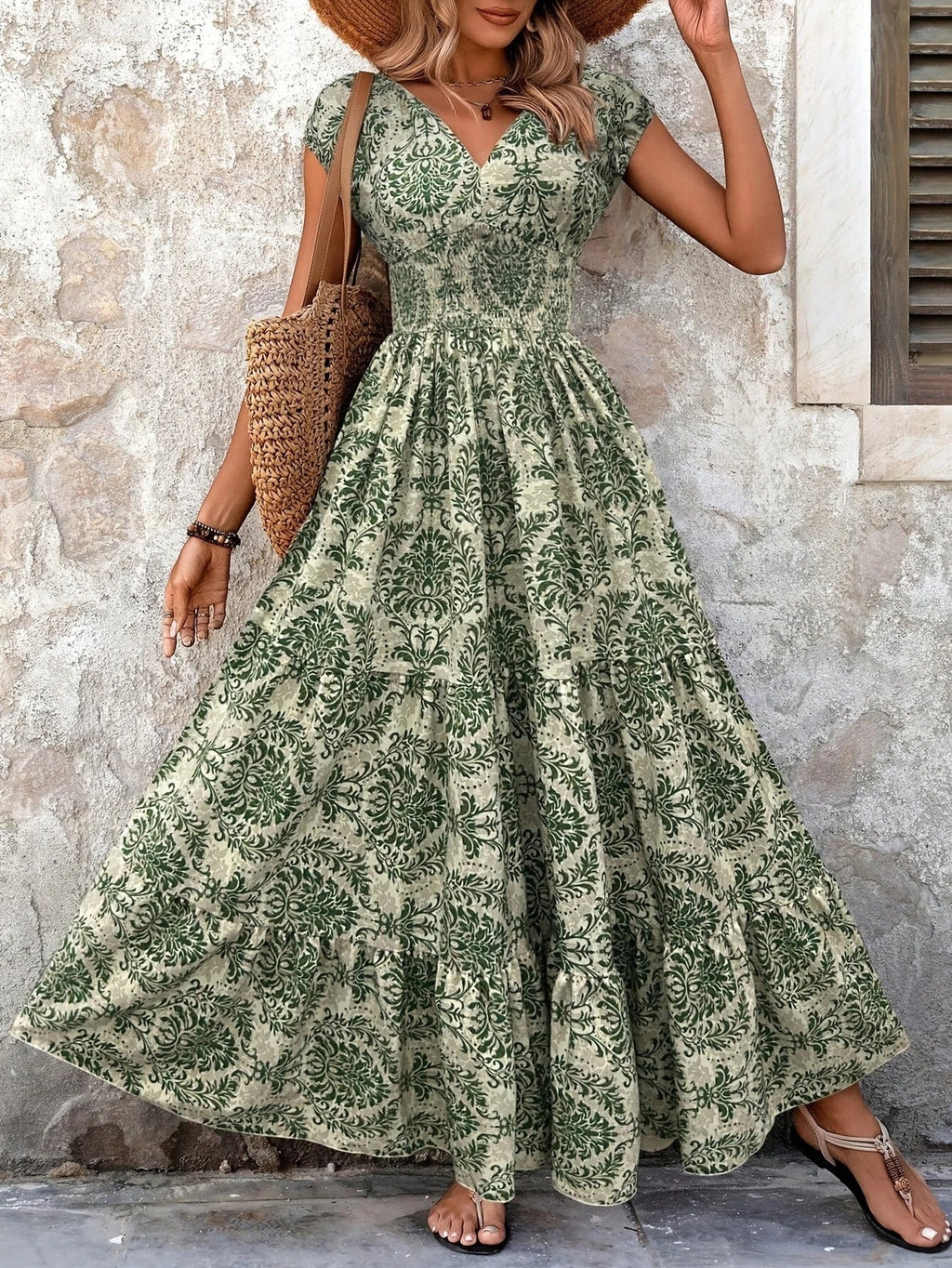 Women's Ruched Maxi Dress – Elegant Garden Occasion Dress
