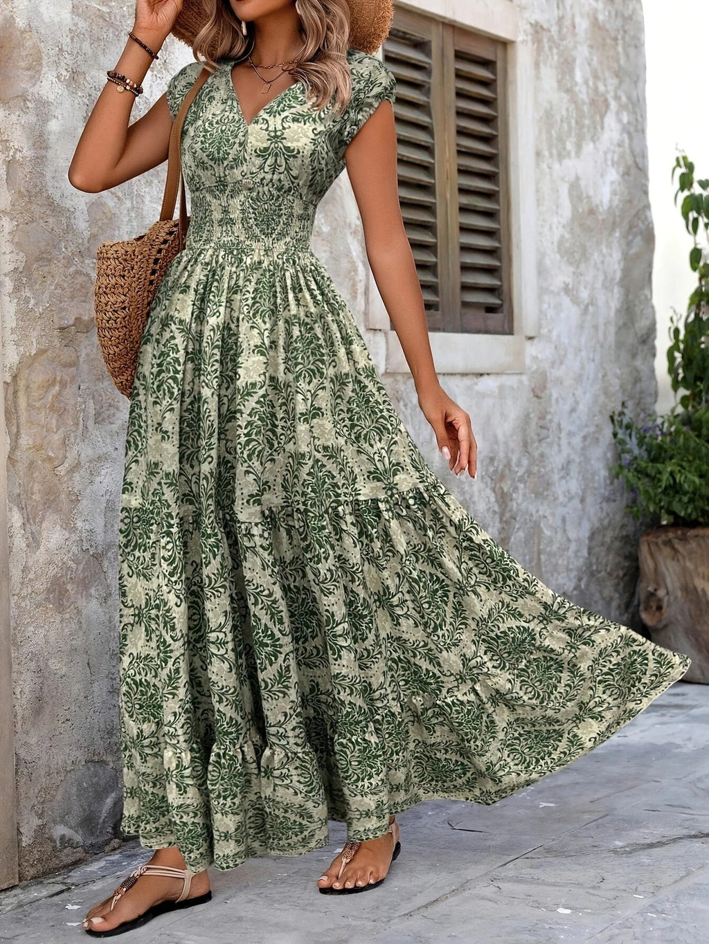Luna’s Women’s Ruched Maxi Dress – Secret Garden Elegant Flowy Party Style