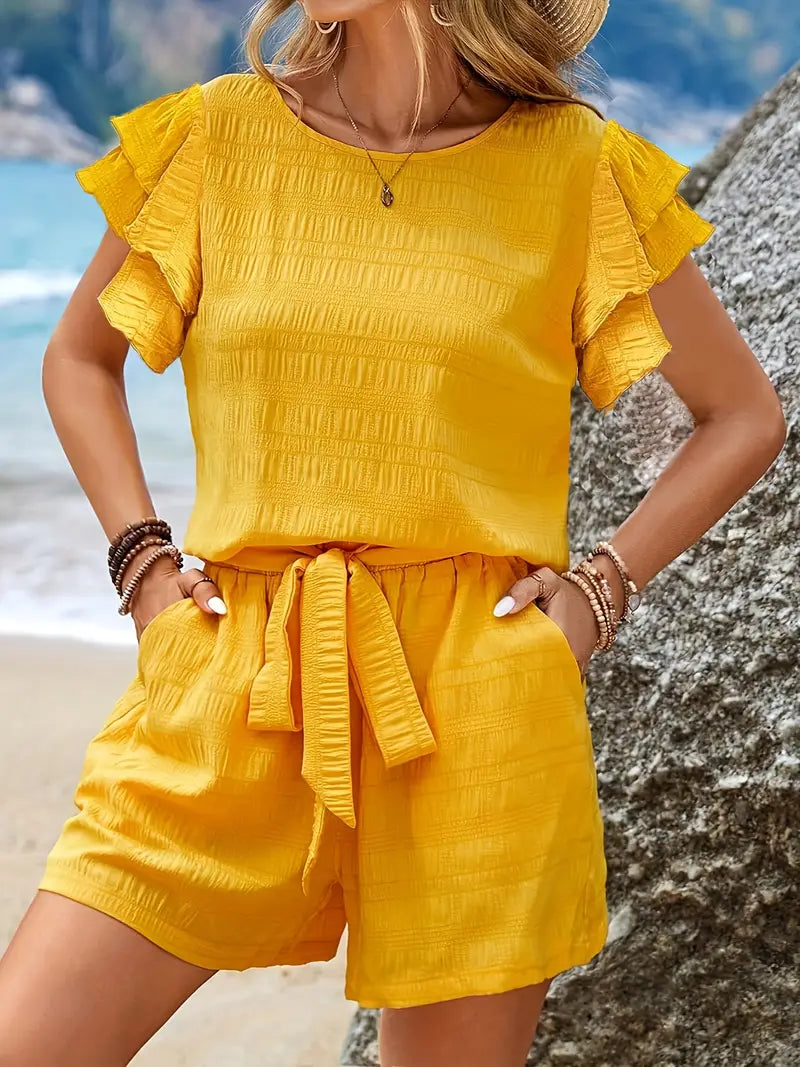 Luna’s Women’s Ruffle Belted Playsuit – Sun-Kissed Casual Summer Style