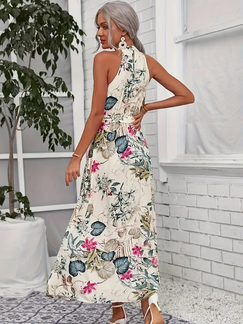 Luna’s Women’s Tie-Waist Halter Dress – Sunlit Whimsy Casual Summer Style