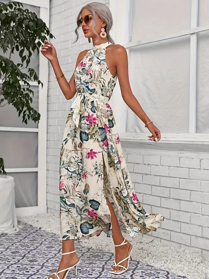 Luna’s Women’s Tie-Waist Halter Dress – Sunlit Whimsy Casual Summer Style