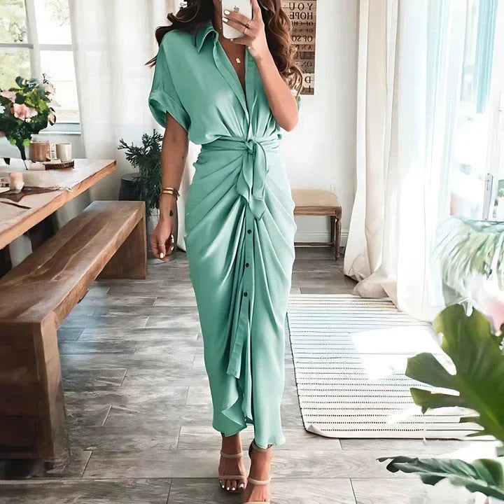 Women's Ruched Midi Dress – Elegant Fitted Occasion Dress