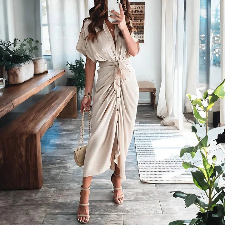 Women's Ruched Midi Dress – Elegant Fitted Occasion Dress