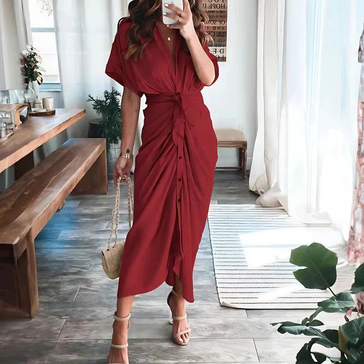 Women's Ruched Midi Dress – Elegant Fitted Occasion Dress
