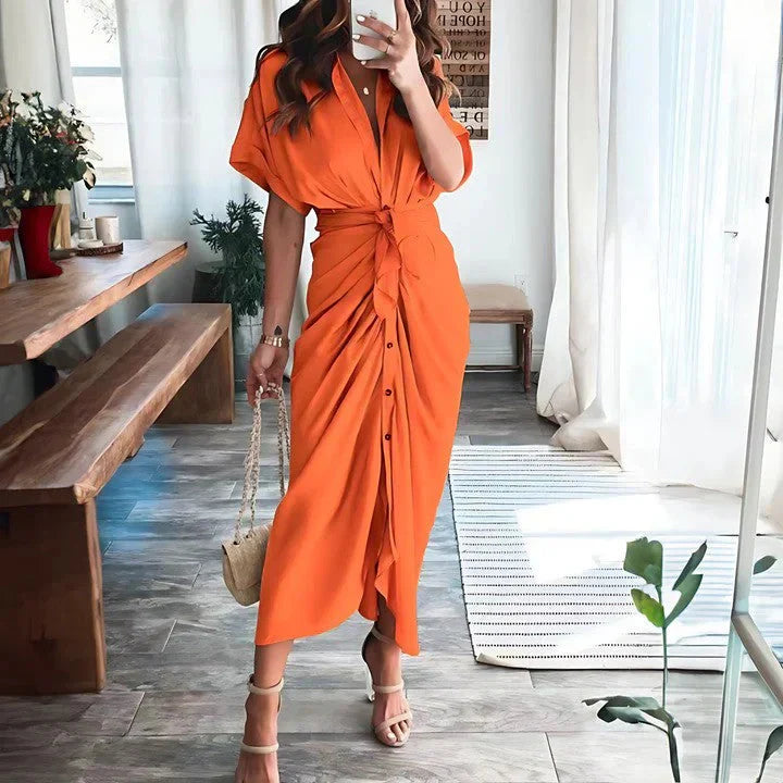 Women's Ruched Midi Dress – Elegant Fitted Occasion Dress