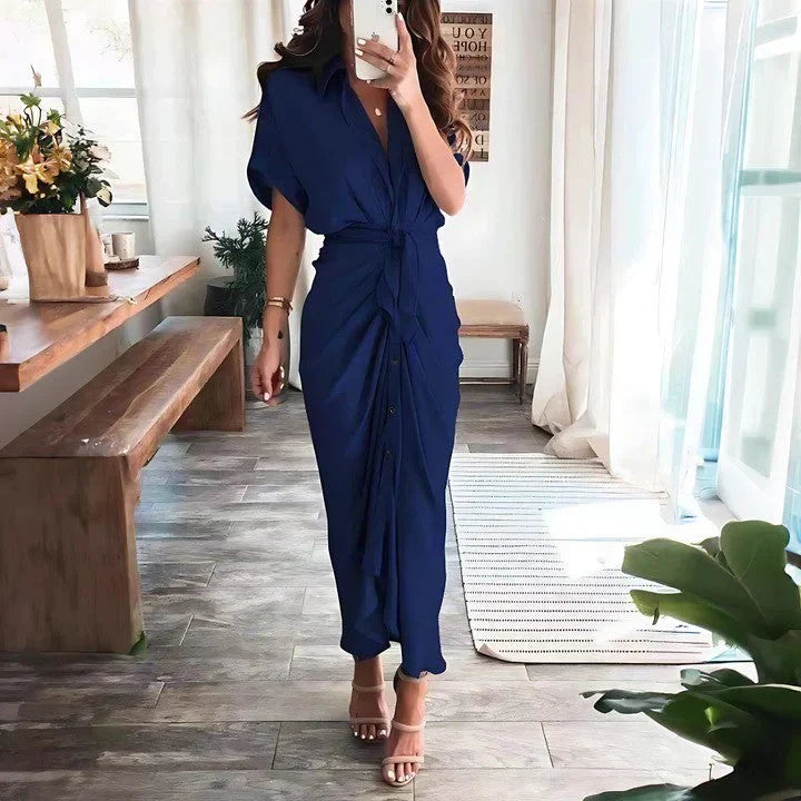 Women's Ruched Midi Dress – Elegant Fitted Occasion Dress
