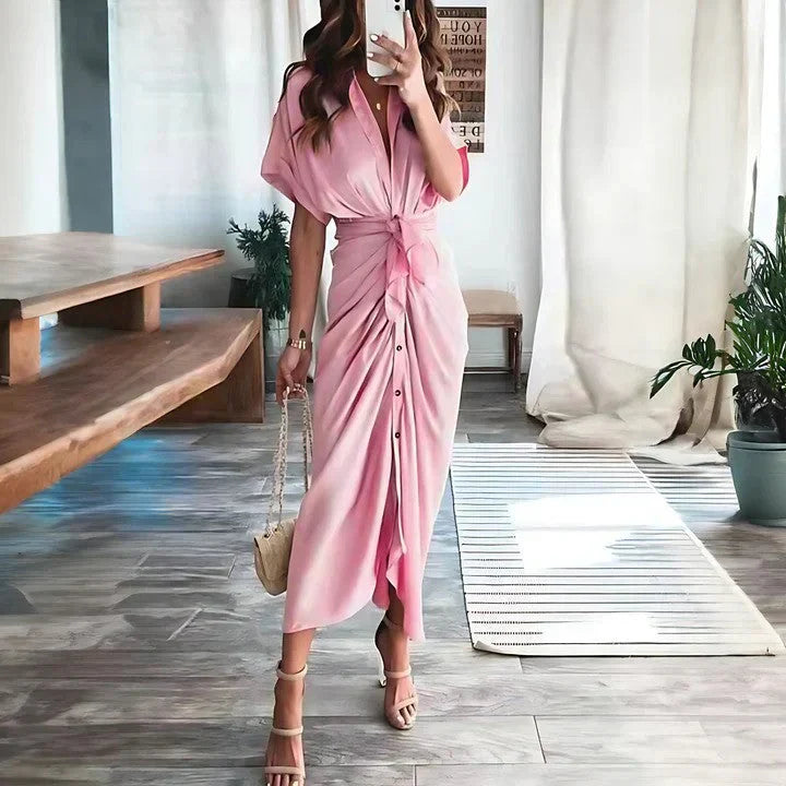 Women's Ruched Midi Dress – Elegant Fitted Occasion Dress