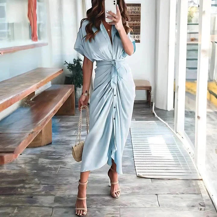 Women's Ruched Midi Dress – Elegant Fitted Occasion Dress