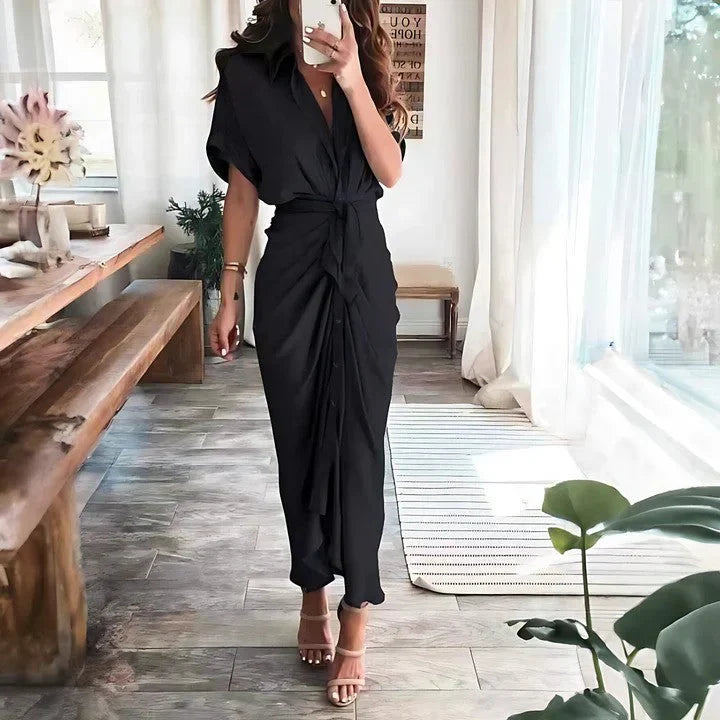 Women's Ruched Midi Dress – Elegant Fitted Occasion Dress