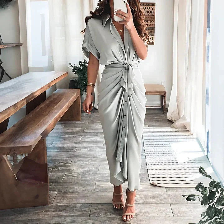 Women's Ruched Midi Dress – Elegant Fitted Occasion Dress