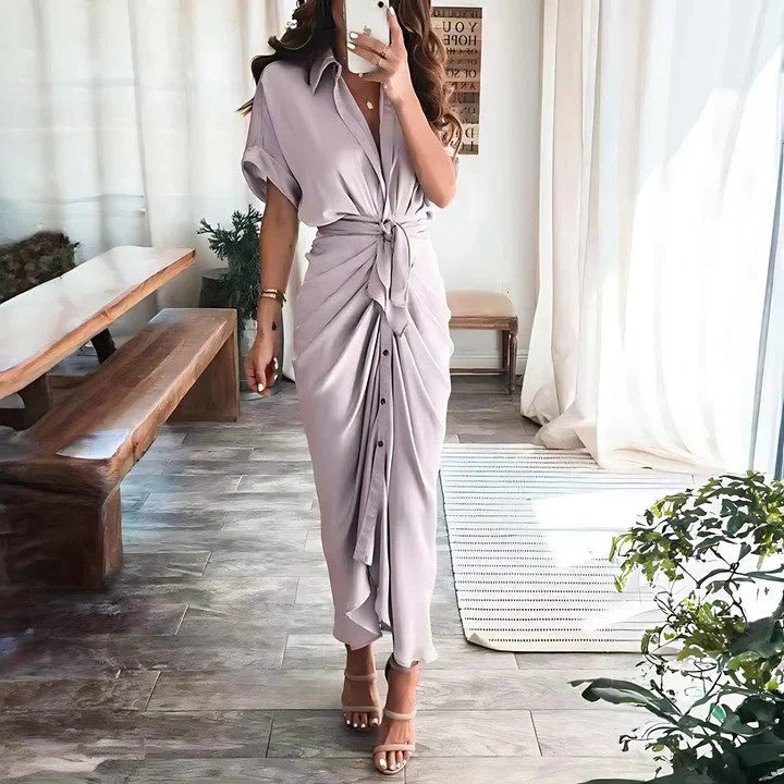 Women's Ruched Midi Dress – Elegant Fitted Occasion Dress