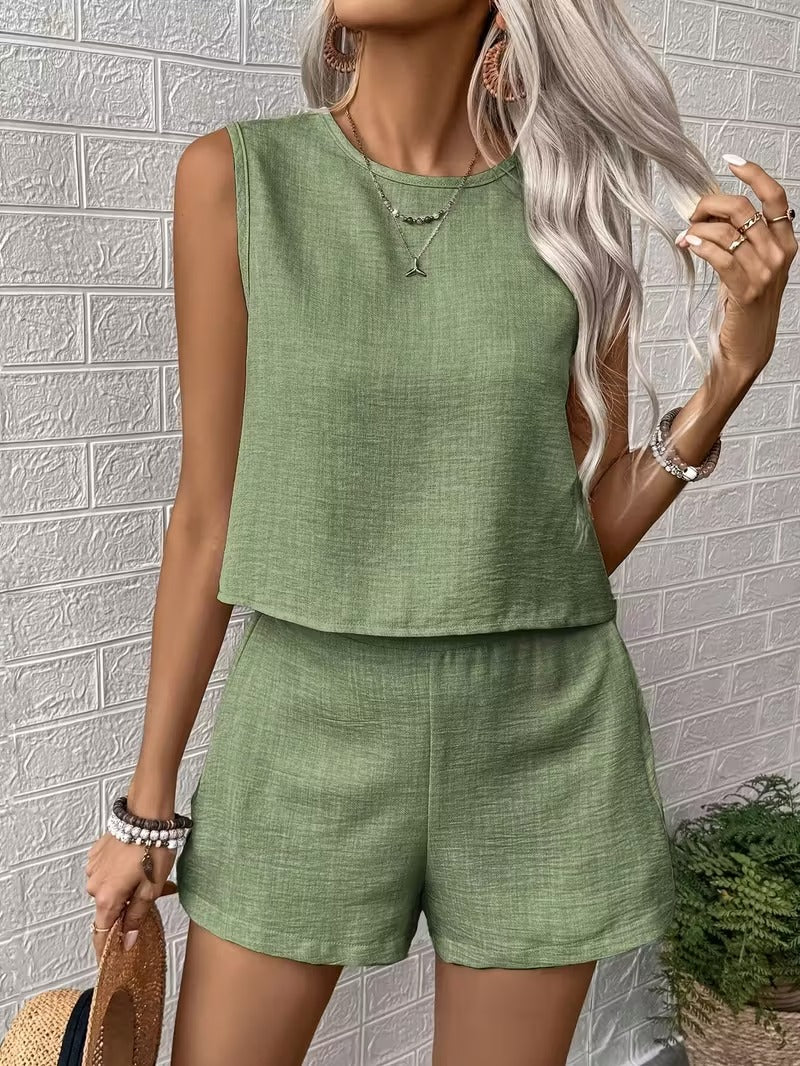 Luna’s Women’s Sleeveless Shorts Set – Coastal Breeze Casual Summer Style