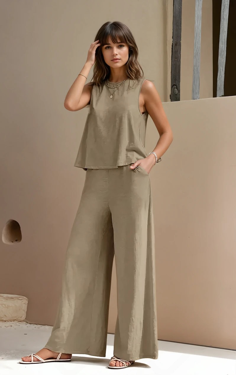Luna’s Women’s Wide-Leg Two-Piece Set – Elegant Flowy Casual Party Style