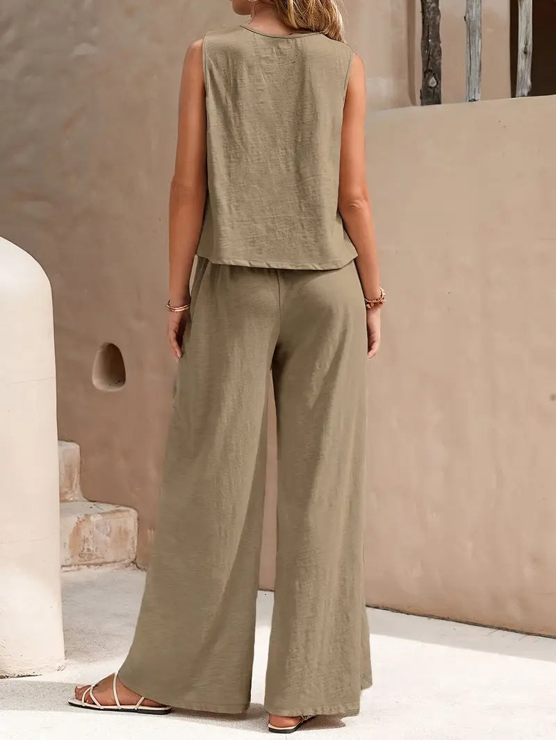 Luna’s Women’s Wide-Leg Two-Piece Set – Elegant Flowy Casual Party Style