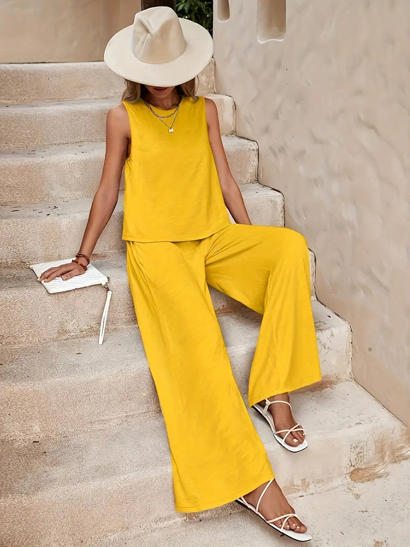 Luna’s Women’s Wide-Leg Two-Piece Set – Elegant Flowy Casual Party Style